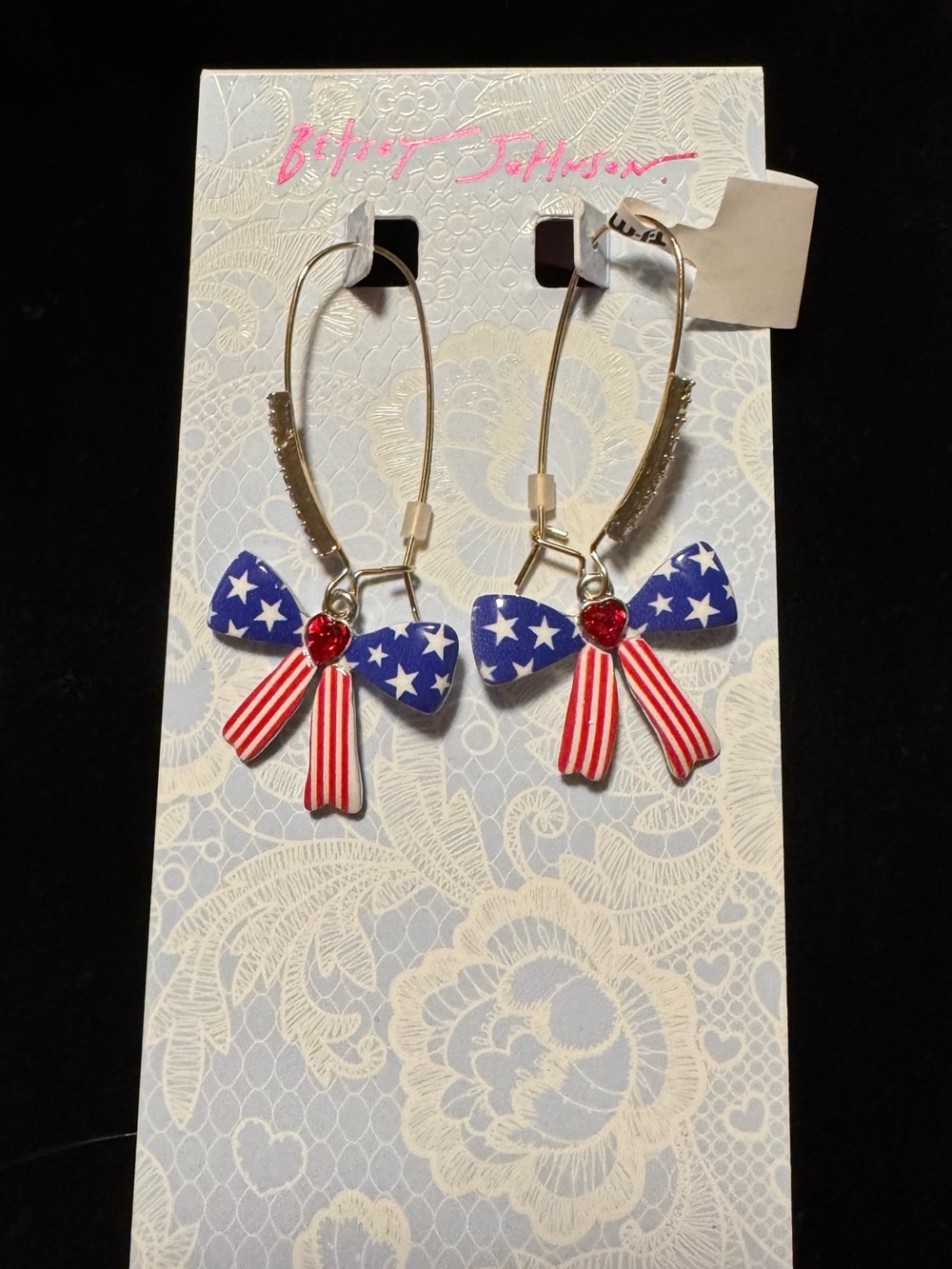 Betsey Johnson Red White and Blue Star Bow Drop Earrings